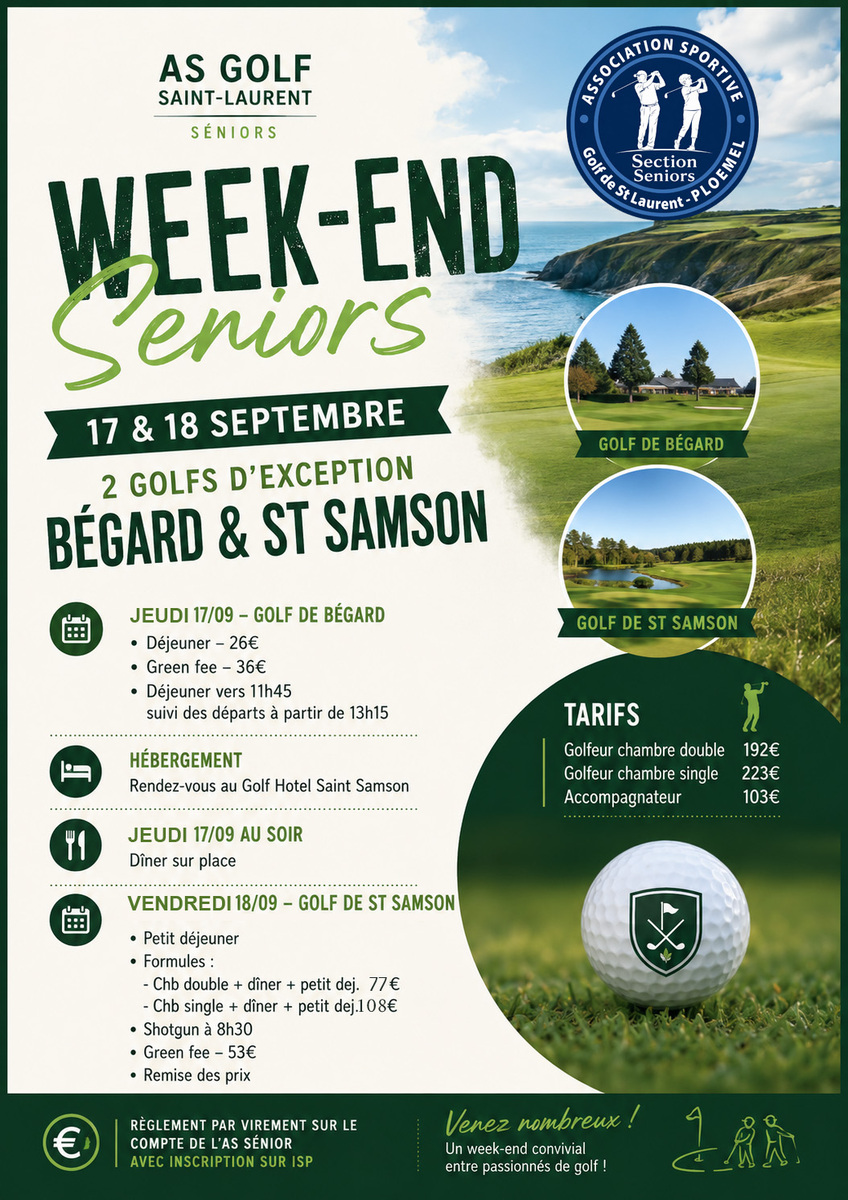 Sortie Séniors 17 et 18 septembre sur les golfs de Bégard et Saint Samson